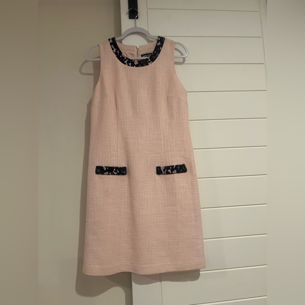 Karl Lagerfeld Elegant Pink Sleeveless Dress with Black Accents Size 10 NWOT